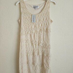 Boho Lace Creme Nuetral Maxi Party Beachy Occasion Tank Dress NWT M